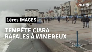 Tempête Ciara vent et vagues sur la jetée de Wimereux dans le PasdeCalais  AFP Images [upl. by Shanleigh]