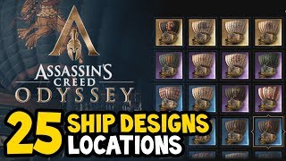 Assassins Creed Odyssey  ALL SHIP DESIGNS  SKINS Locations Guide [upl. by Jahdai]