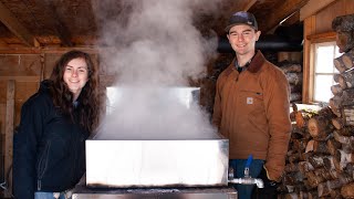 A day boiling Maple Syrup  collecting sap amp making syrup [upl. by Berman]