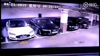 Tesla S esplode in un parcheggio in DIRETTA [upl. by Ynney]