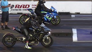 H2 vs ZX14 vs GSXR  superbikes drag racing [upl. by Trask]