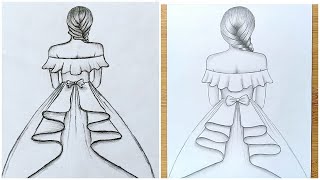 Farjana Drawing Academy Drawing Vs My Drawing  How To Draw a Girl With Frock F [upl. by Akcimahs]