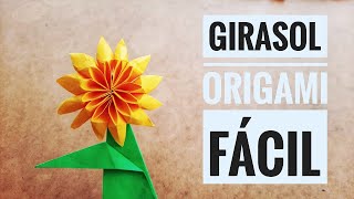 🌻 GIRASOL 🌻 de papel Origami FÁCIL ✅  PASO A PASO [upl. by Edgerton]