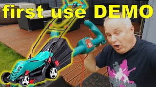 Bosch Lawnmower  Rotak 370 ER first use DEMO [upl. by Richia]