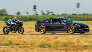 Kawasaki H2R vs 1350hp Nissan GTR  12 Mile Airstrip Race 3 [upl. by Thorne]