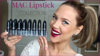 My MAC Lipstick Collection  TRY ON  Review [upl. by Etireugram]