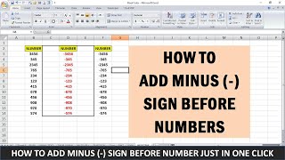 How to Add Minus Sign Before Number in Excel I Learn Excel [upl. by Adnirak]