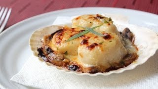 Coquilles St Jacques  Creamy Scallop amp Mushroom Gratin Recipe [upl. by Avivah]