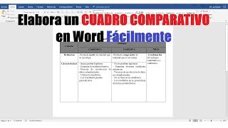 CÓMO HACER UN CUADRO COMPARATIVO EN WORD FÁCILMENTE [upl. by Nytsirc]