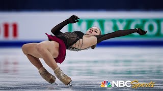 Trusova attempts five quads in valiant free skate vaults from 12th to podium at worlds  NBC Sports [upl. by Tsenre925]