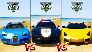 Bugatti Chiron vs Lamborghini Reventon vs Ferrari Police  GTA 5 Mods Which super car is better [upl. by Paradies]