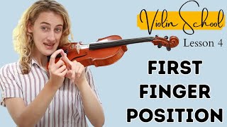 Violin School Beginners Lesson 4 First Finger Placement [upl. by Solenne]