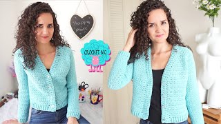 Chaquetasuéter con cuello en V a crochet  todas las tallas [upl. by Letnuhs]