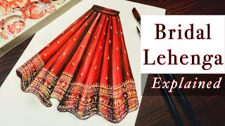 Bridal Lehenga Illustration  Easy Approach  Art studio by Srabani [upl. by Balsam136]