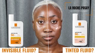 LA ROCHE POSAY ANTHELIOS ULTRALIGHT INVISIBLE FLUID vs TINTED FLUID SPF 50  REVIEW ON DARK SKIN [upl. by Rheingold]