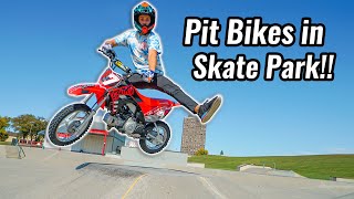 Riding Pit Bikes in Skate Park [upl. by Eicirtap]