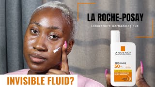 LA ROCHE POSAY ANTHELIOS ULTRALIGHT INVISIBLE FLUID SPF 50  DEMO amp REVIEW ON DARK SKIN [upl. by Arlene]